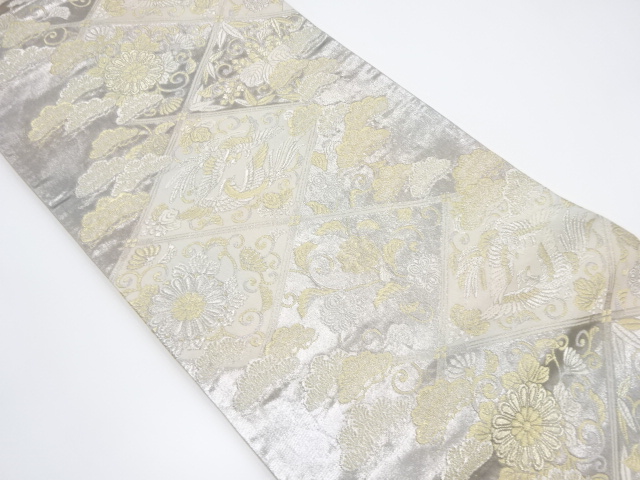 菱に鳳凰・桐菊模様織出し袋帯